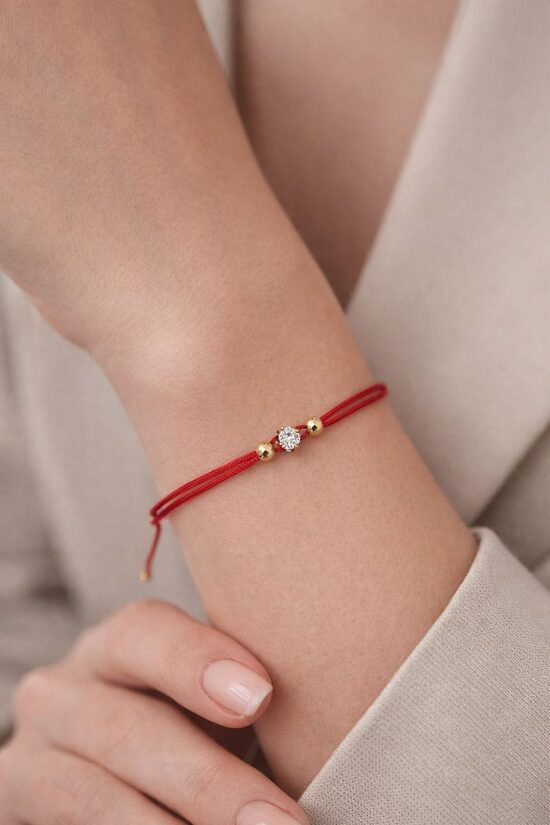 Sarkana aizsardzības rokassprādze ar cirkoniju S22