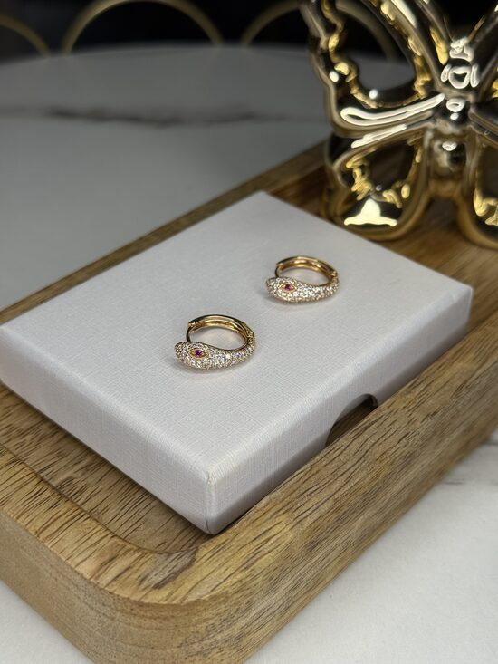 Rozā zelta auskariņi - čūskas 