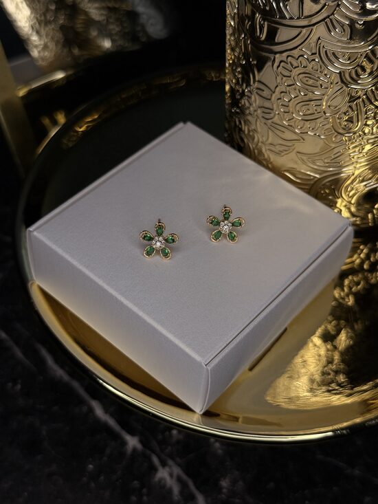 Rozā zelta auskariņi - puķītes PP42