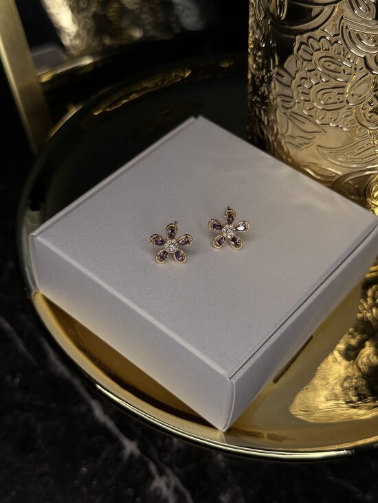 Rozā zelta auskariņi - puķītes PP40