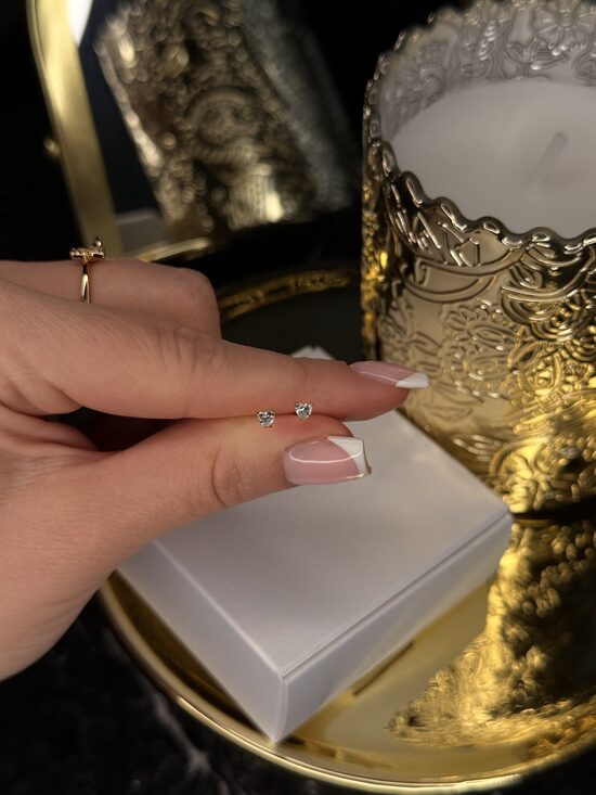 Minī rozā zelta auskariņi - sirsniņas PP13