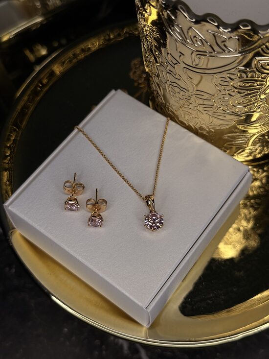 Rozā zelta komplekts ar maigi rozā cirkonijiem PP81