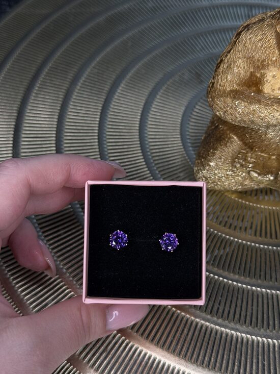 Rozā zelta nagliņauskari ar ametista krāsas cirkonijiem AB12