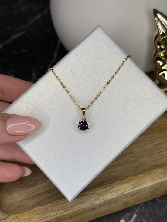 Rozā zelta kaklarota ar ametista violetās krāsas cirkoniju PA210