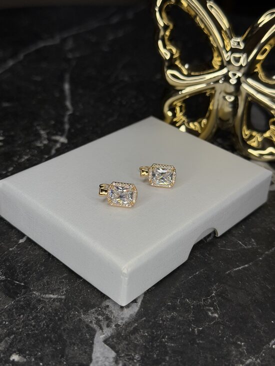 Rozā zelta lux auskariņi ar baltiem cirkonijiem PA7