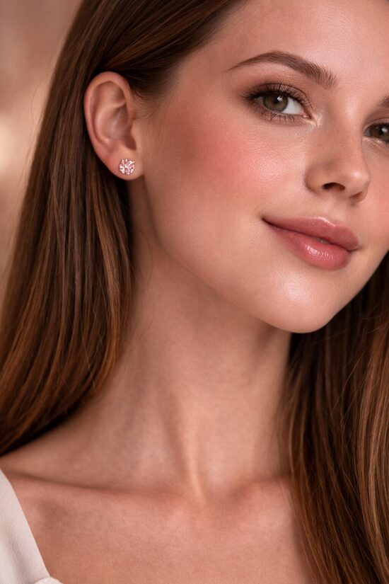 Rozā zelta nagliņu auskariņi ar maigi rozā cirkoniju PP10