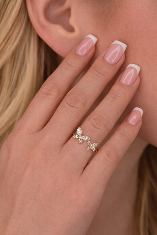 Rozā zelta gredzens - taureņi PP205