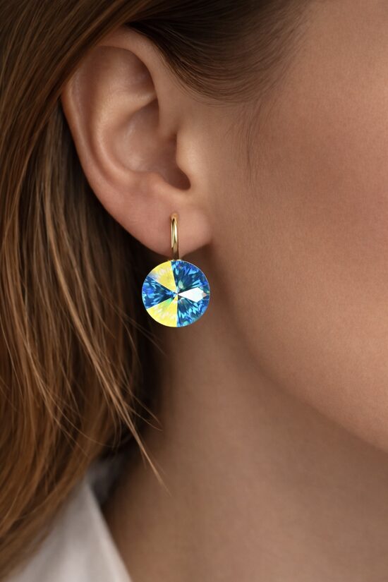 Apzeltīti lux auskariņi ar swarovski hameleona kristāliem V17