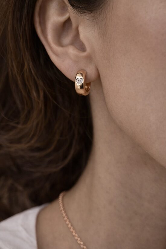 Rozā zelta auskariņi ar sirsniņas cirkonijiem PP15