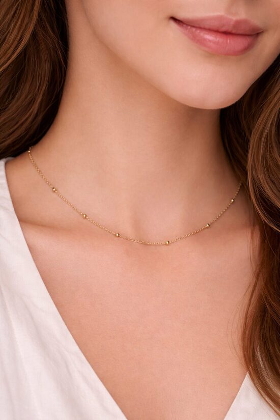 Rozā zelta ķēdīte ar bumbiņām lux klasika KQ12