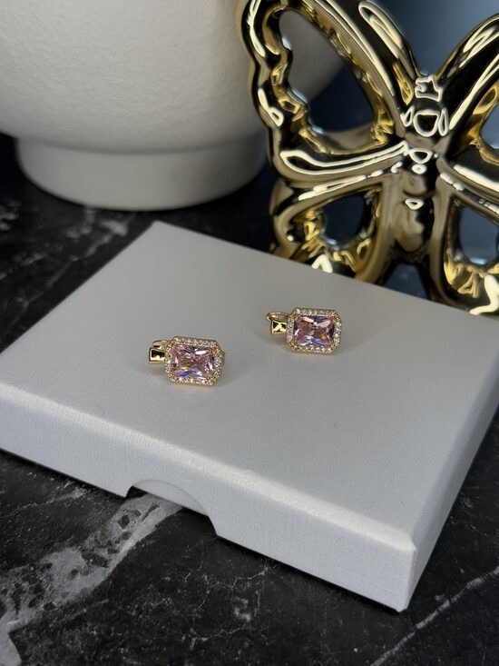 Rozā zelta auskariņi ar maigi rozā cirkonijiem BA9