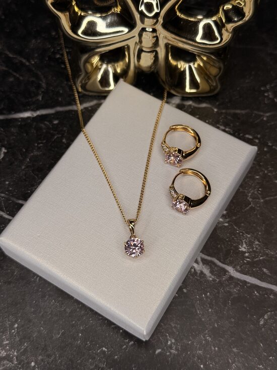 Rozā zelta komplekts ar maigi rozā cirkonijiem SP60