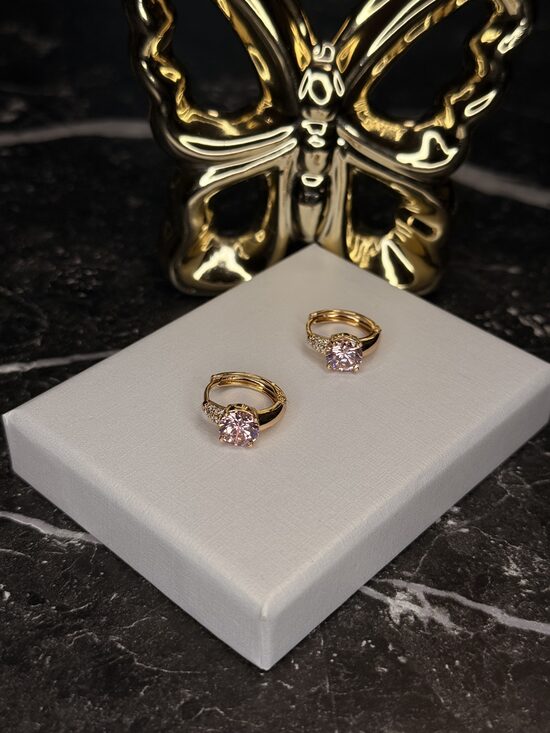 Rozā zelta apzeltīti lux auskariņi ar maigi rozā cirkonijiem SP55