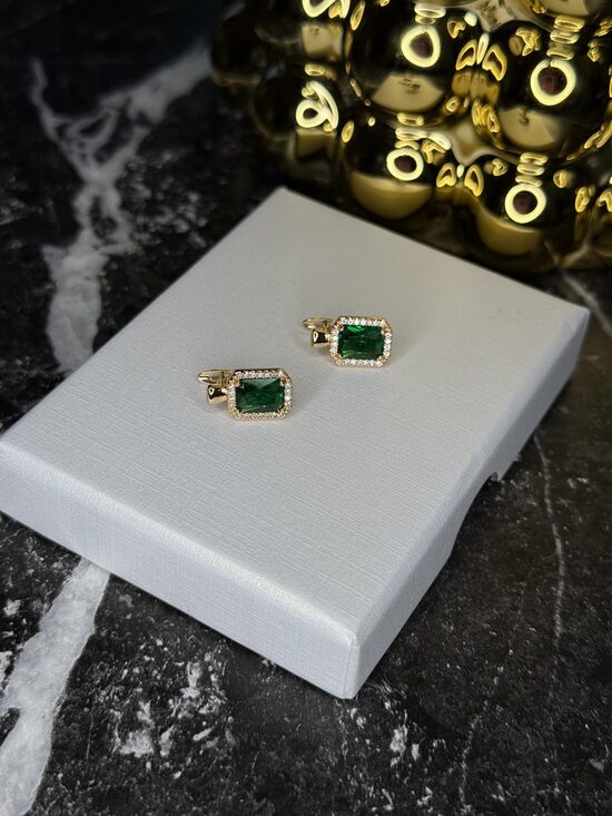 Lux rozā zelta auskariņi ar smaragdzaļiem cirkonijiem EP9