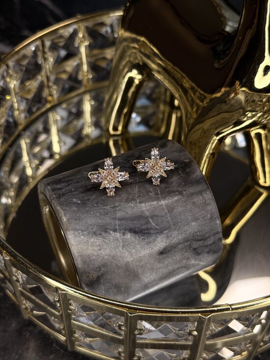 Rozā zelta lux auskariņi ar baltiem cirkonijiem GH35