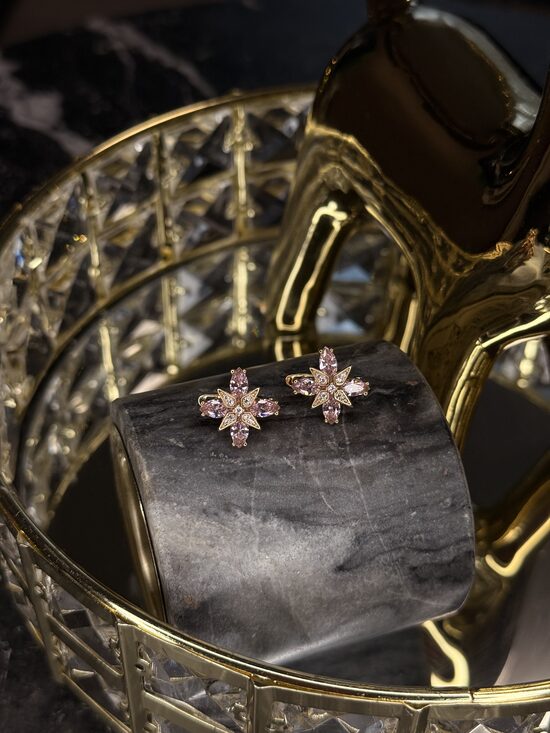 Rozā zelta lux auskariņi - maigi rozā GH34