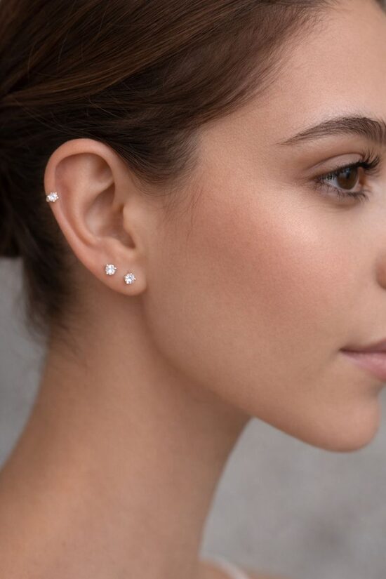 Minī auskariņi, apzeltīti 3mm - baltā krāsā