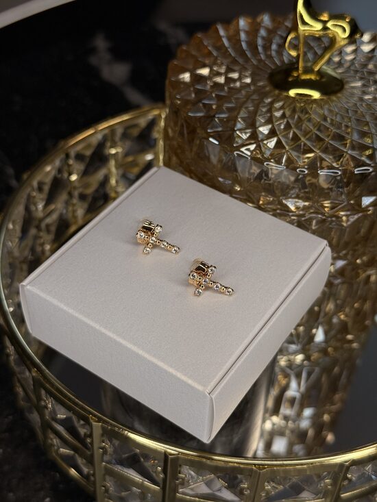 Rozā zelta nagliņu auskari - krustiņi MN17