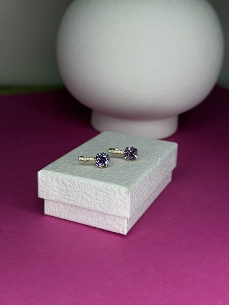 Rozā zelta lux auskariņi ar violetu ametista cirkoniju Y3